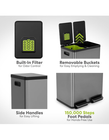 Cubo de Basura Doble Compartimento SIMPLI-MAGIC 60L Acero Inoxidable