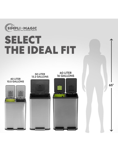Cubo de Basura Doble Compartimento SIMPLI-MAGIC 60L Acero Inoxidable