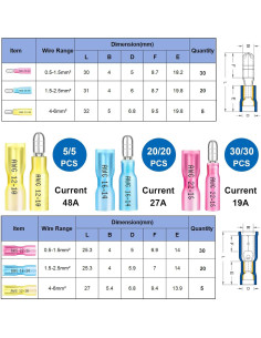 Kit de Conectores Bullet 110Pcs smseace AWG 22-10 Impermeables 2