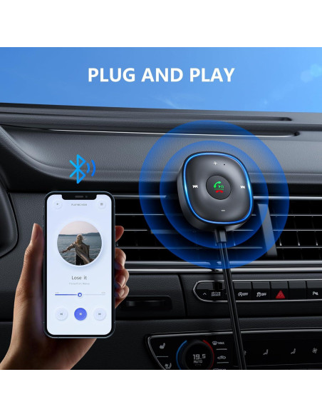 Adaptador Bluetooth 5.3 SONRU para Coche - Receptor Aux con Micrófono