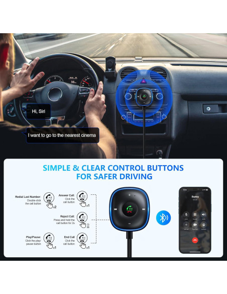 Adaptador Bluetooth 5.3 SONRU para Coche - Receptor Aux con Micrófono