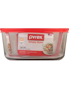 Tazón de Vidrio Pyrex 7203 de 7 Tazas con Tapa Roja 7402-PC 2