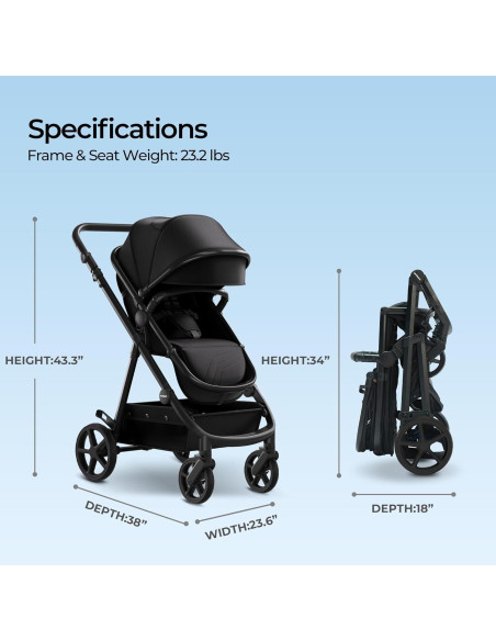 Carriola Estándar Mompush Meteor 2 en 1 Negra con Adaptador