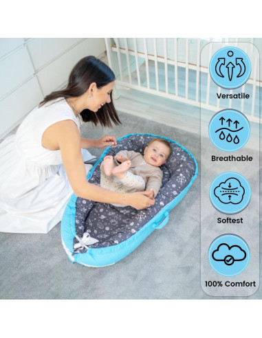 Cuna para Bebés Beeezy Buddies Azul/Gris 0-24 Meses Portátil