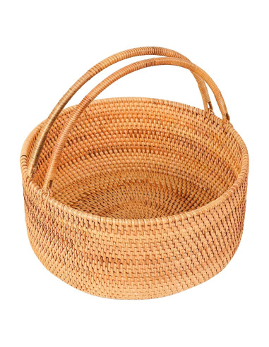 Cesta de Picnic de Ratán LALASUN 28 cm Redonda Marrón