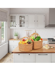 Cesta de Picnic de Ratán LALASUN 28 cm Redonda Marrón 2