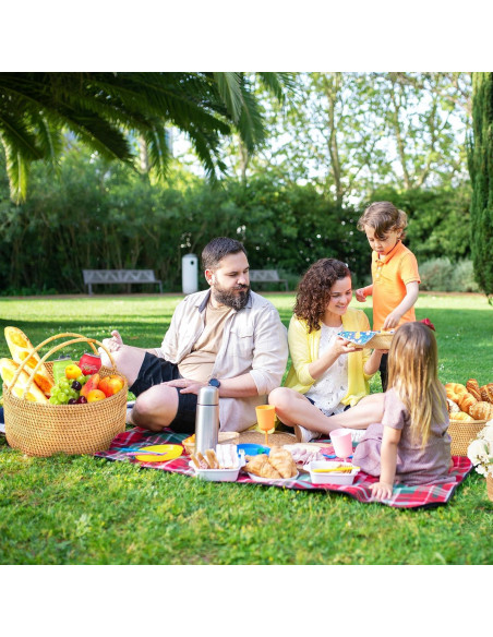 Cesta de Picnic de Ratán LALASUN 28 cm Redonda Marrón