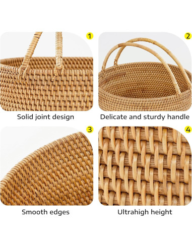 Cesta de Picnic de Ratán LALASUN 28 cm Redonda Marrón