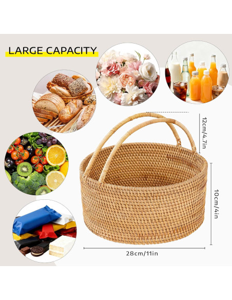 Cesta de Picnic de Ratán LALASUN 28 cm Redonda Marrón