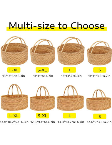 Cesta de Picnic de Ratán LALASUN 28 cm Redonda Marrón