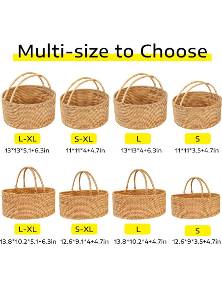 Cesta de Picnic de Ratán LALASUN 28 cm Redonda Marrón