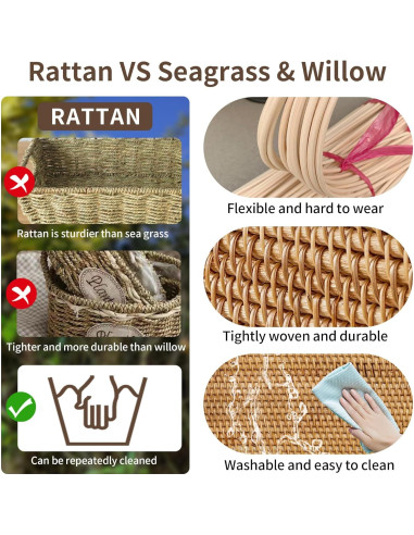 Cesta de Picnic de Ratán LALASUN 28 cm Redonda Marrón