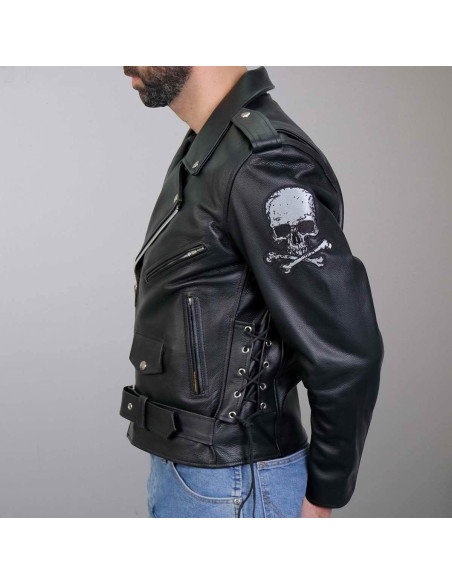 Chaqueta de Cuero para Motocicleta Hot Leathers JKM2001 Negra