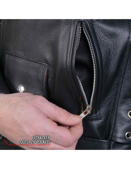 Chaqueta de Cuero para Motocicleta Hot Leathers JKM2001 Negra