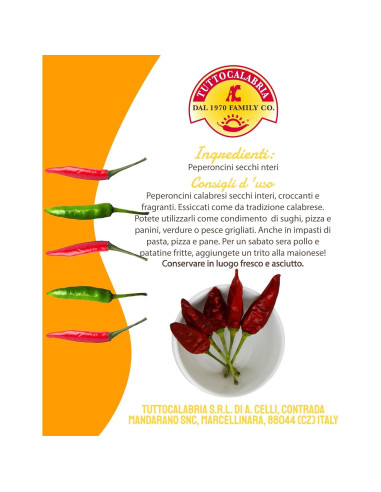 Pimientos Chiles Calabreses Secos TUTTOCALABRIA 20g
