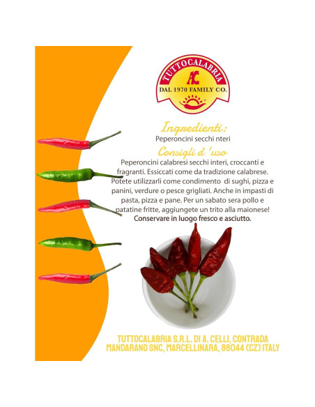 Pimientos Chiles Calabreses Secos TUTTOCALABRIA 20g