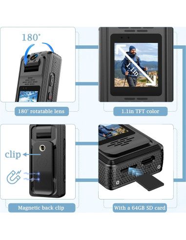 Cámara Corporal SworRishi 2K con SD 64GB y Visión Nocturna