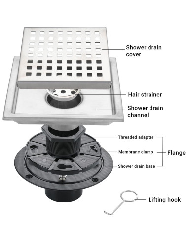Desagüe Cuadrado TRJIKAG 10.16x10.16 cm Acero Inoxidable Níquel
