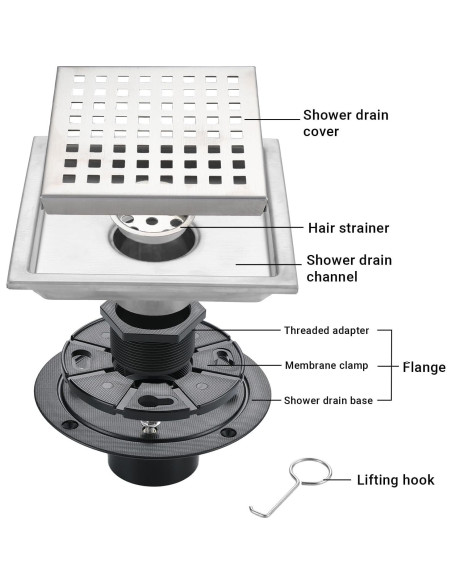 Desagüe Cuadrado TRJIKAG 10.16x10.16 cm Acero Inoxidable Níquel