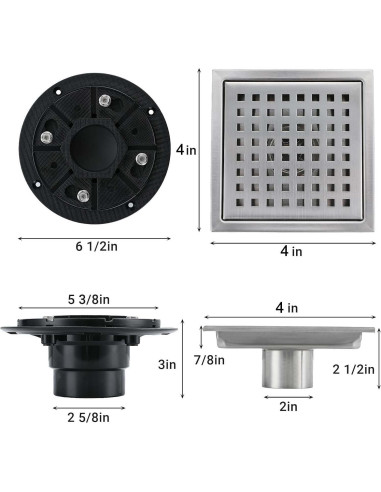 Desagüe Cuadrado TRJIKAG 10.16x10.16 cm Acero Inoxidable Níquel