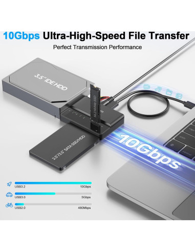 Alxum Lector Externo 3 en 1 M.2 SATA IDE USB-C 10Gbps