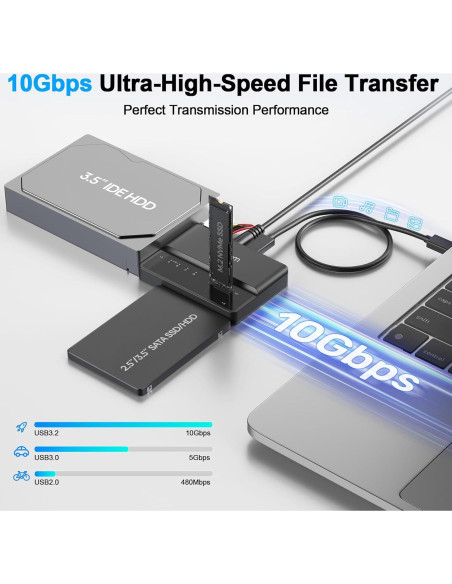 Alxum Lector Externo 3 en 1 M.2 SATA IDE USB-C 10Gbps