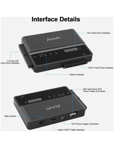 Alxum Lector Externo 3 en 1 M.2 SATA IDE USB-C 10Gbps