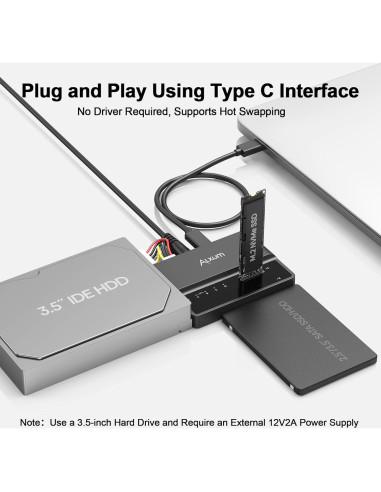 Alxum Lector Externo 3 en 1 M.2 SATA IDE USB-C 10Gbps