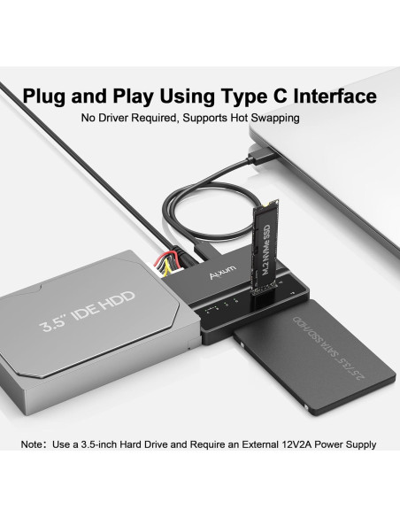 Alxum Lector Externo 3 en 1 M.2 SATA IDE USB-C 10Gbps