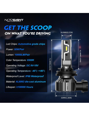 Bombillas de Luz de Niebla LED NOVSIGHT H11 20000 Lúmenes 6500K