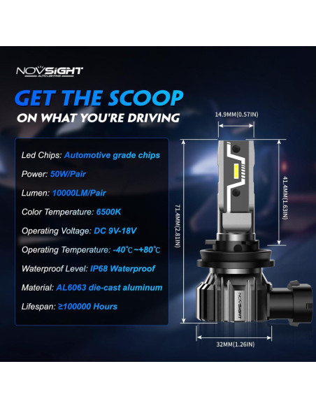 Bombillas de Luz de Niebla LED NOVSIGHT H11 20000 Lúmenes 6500K
