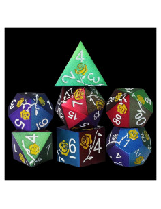 Juego de Dados de Metal Iridescentes MHJ con Rosa Amarilla 7PCS