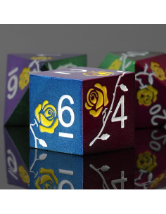 Juego de Dados de Metal Iridescentes MHJ con Rosa Amarilla 7PCS 2