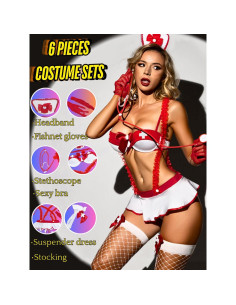 Conjunto de Lencería Sexy para Mujeres - Enfermera Rojo y Blanco 2