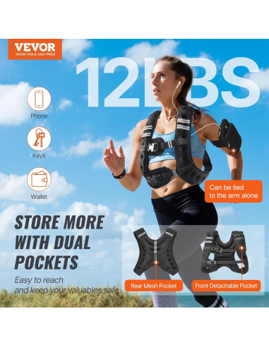 Chaleco con peso VEVOR 5.4 kg ajustable con reflectante