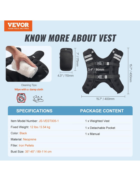 Chaleco con peso VEVOR 5.4 kg ajustable con reflectante