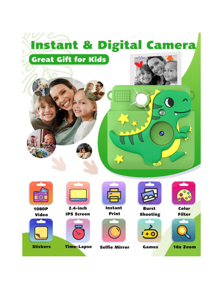 Cámara Instantánea para Niños Careenoah 1080P Verde 32GB