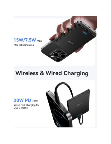 Batería Portátil MagSafe Kuulaa 5000mAh Ultra Delgado Negro