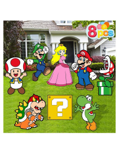 Decoraciones de Fiesta de Cumpleaños Mario 8PCS Carteles Jardín