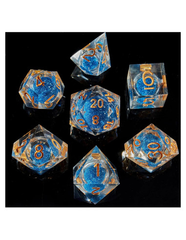 Juego de Dados DND Fugacity 7 Piezas Resina Azul Profundo