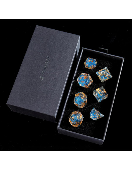 Juego de Dados DND Fugacity 7 Piezas Resina Azul Profundo