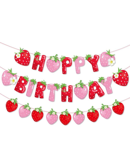 Decoraciones de Fiesta de Cumpleaños de Fresa SnowCow - Banner y Adornos