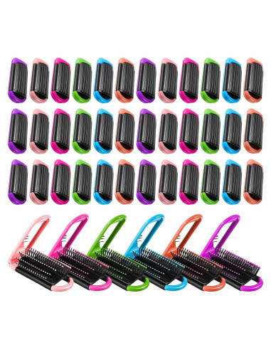 30 Cepillos de Pelo Plegables Chunful con Espejo - Viaje