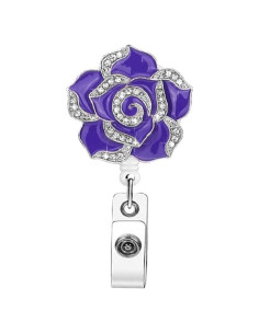 Insignia de Identificación BWESOO Flor Rosa Púrpura con Carrete Retráctil