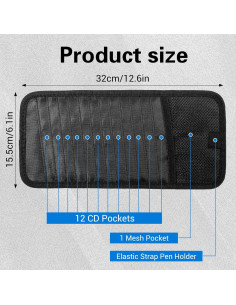 Soporte de CD TIESOME para coche con 12 fundas y bolsillo malla 2