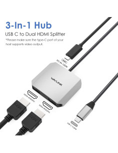 Adaptador USB C a Doble HDMI WAVLINK 4K 87W PD para Portátiles 2
