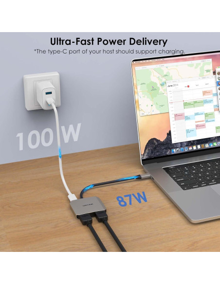 Adaptador USB C a Doble HDMI WAVLINK 4K 87W PD para Portátiles