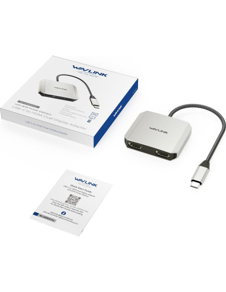 Adaptador USB C a Doble HDMI WAVLINK 4K 87W PD para Portátiles