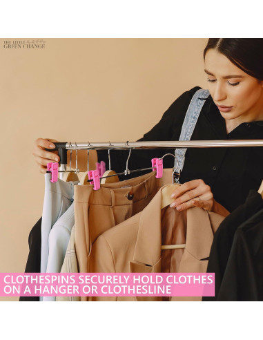 40 Clips para Perchas de Ropa Bebé The Little Green Change Rosa