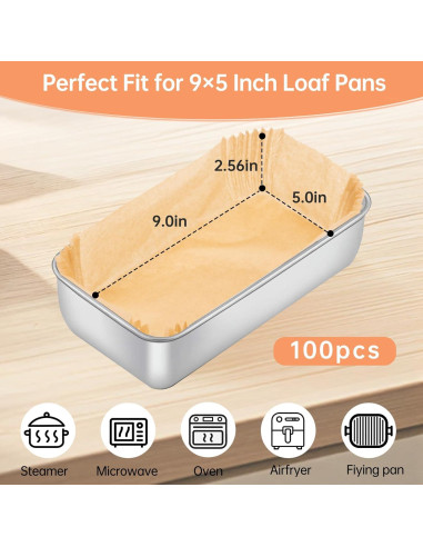 100 Forros de Molde para Pan Eiszhjk 23x13 cm Antiadherente